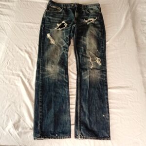 Bullhead Men’s Blue Jeans Gravels Slim 32X32 Straight Leg Cotton DISTRESSED